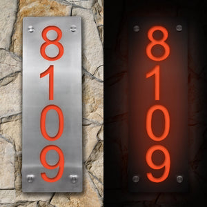 Handcrafted in Fort Lauderdale, Florida: Solar/Electric Vertical Illuminated House Address Number in Orange - Enhance Visibility and Add a Distinctive Touch to Your Home