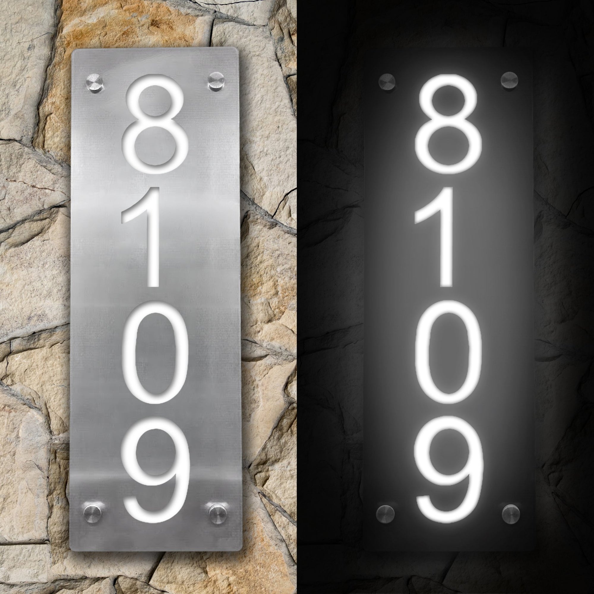 Solar House Numbers Sign: Illuminates Your Address - Customizable, Weather-Resistant, Handcrafted in the USA, Various Sizes, Easy Installation, Quality Assurance, Custom-Made, No Returns.